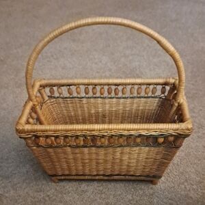 Vintage Tan Wicker Magazine  Basket